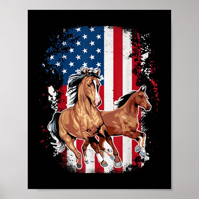 Poster Cavalo Patriótico de Bandeira Americana Andando Lo (Frente)