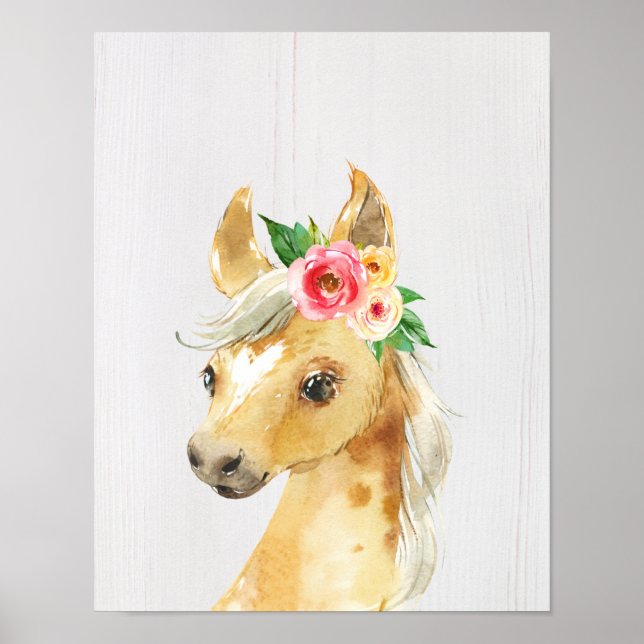 Poster Cavalo Potro Floral Aquarela (Frente)