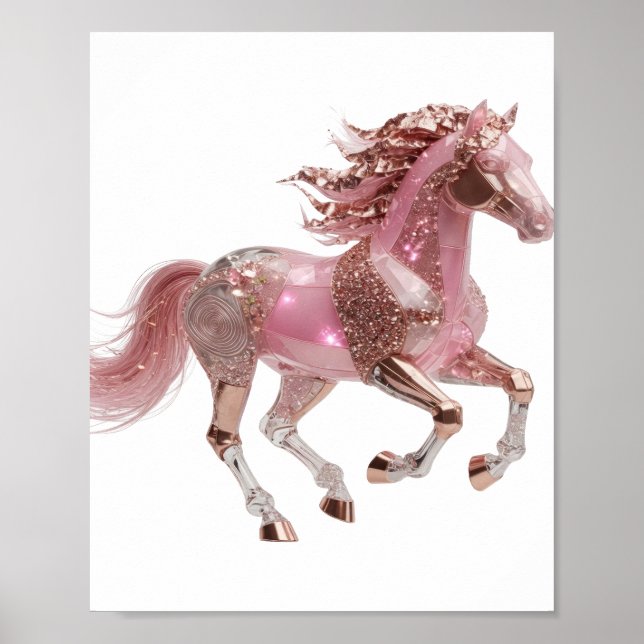Poster Cavalo PRATEADO GLITTERING ROSA Icônico (Frente)