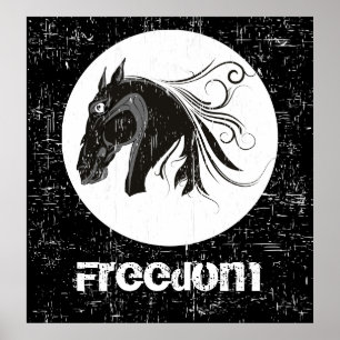 Póster Cavalo preto branco, com cabeça de cavalo