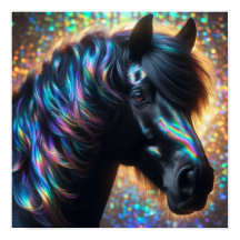 Cavalo Preto com Crina Iridescente
