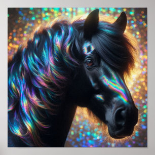 Poster Cavalo Preto com Crina Iridescente