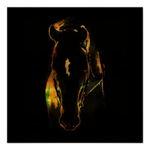 Póster Cavalo preto de cores douradas e cobre vermelho