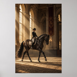 Poster Cavalo Preto de Dressage e Cavaleiro em Grande Are