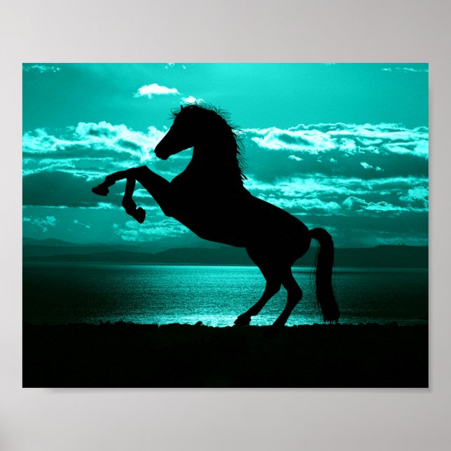 Poster Cavalo Preto Dramático Céu Azul Pacífico  (Frente)