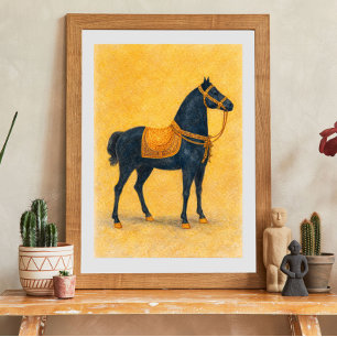 Poster Cavalo Preto Elegante com Arreios Dourados Arte