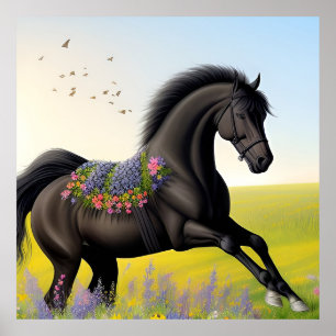 Poster Cavalo Preto Majestoso Correndo