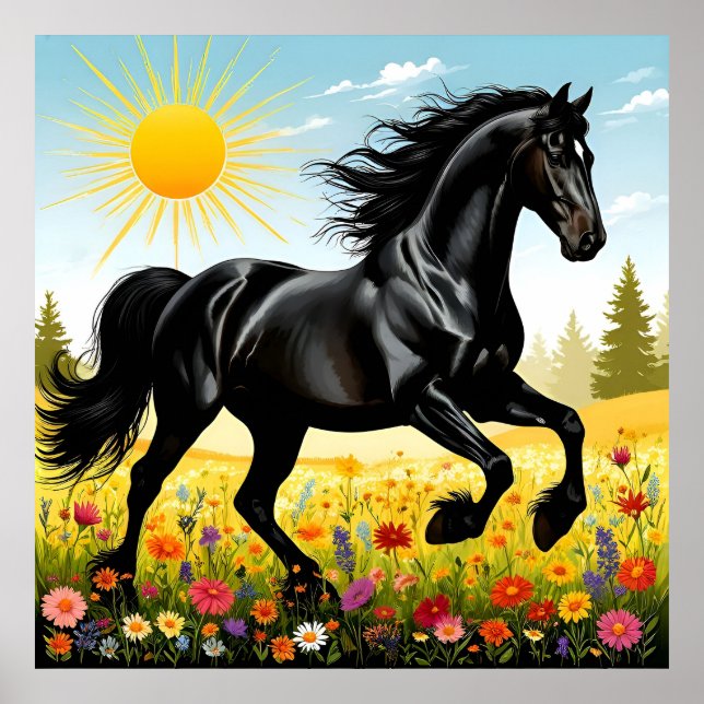 Poster Cavalo Preto Majestoso Correndo (Frente)