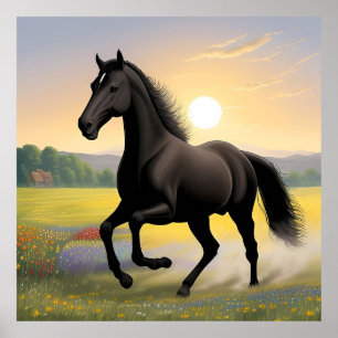 Poster Cavalo Preto Majestoso Correndo