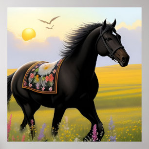 Poster Cavalo Preto Majestoso Correndo