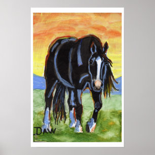 Poster Cavalo preto no por do sol