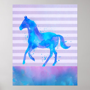 Poster Cavalo selvagem em azul e cor d'água púrpura
