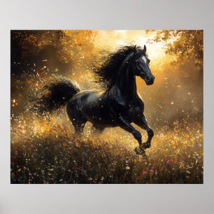 Poster Cavalo Selvagem Garanhão Preto Mustang
