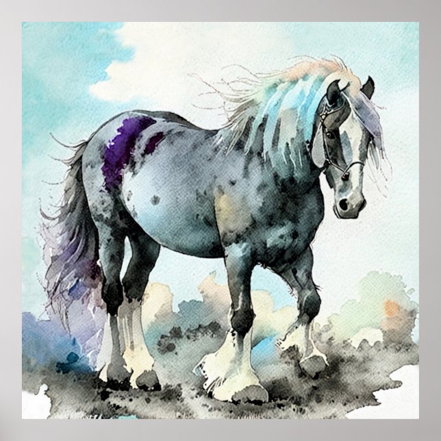 Poster Cavalo Shire Paciente Aquarela (Frente)