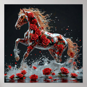 Poster 🌹 Cavalo Transparente Dentro da Rosa Fantasia Son