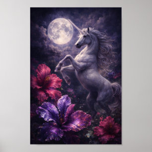 Poster Cavalo Unicórnio Branco Mágico - Arte Fantasia da