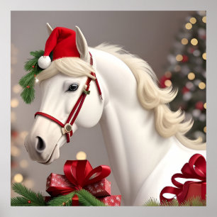 Poster Cavalo Usando Chapéu Festivo de Papai Noel