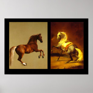 PÓSTER CAVALO VERMELHO E CAVALO MALHADO CINZA