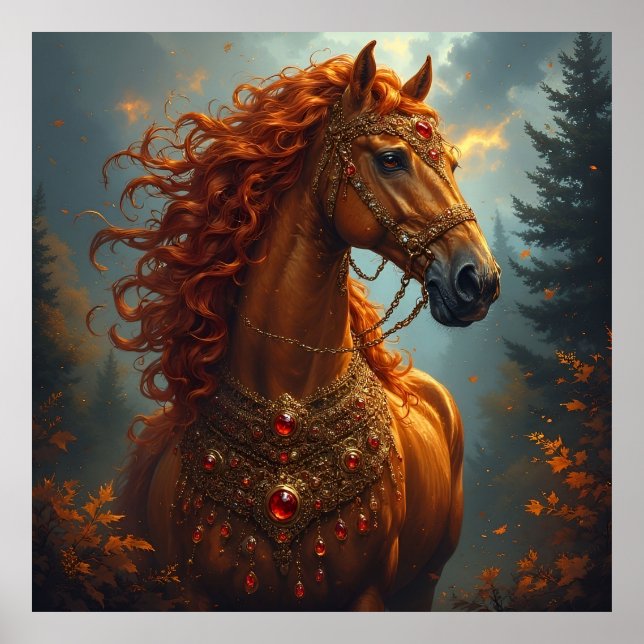 Poster Cavalo vermelho magnífico (Frente)
