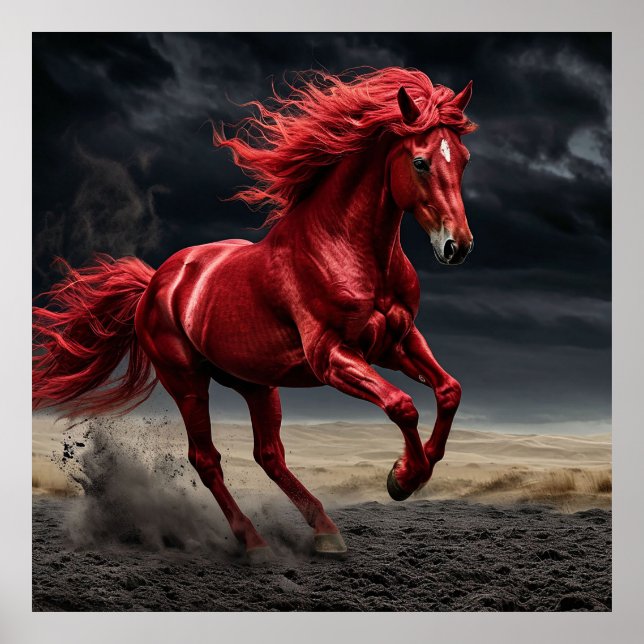 Poster Cavalo Vermelho Majestoso Correndo (Frente)