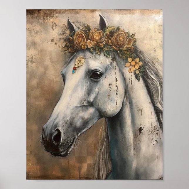 Poster Cavalo vestindo uma coroa floral (Frente)