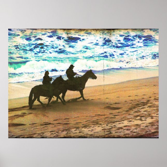 Póster Cavalos Andando na Praia (Frente)