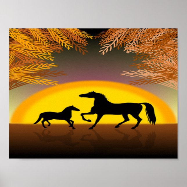 Poster cavalos ao pôr do sol (Frente)