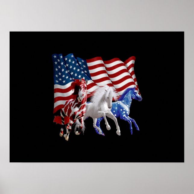 Poster Cavalos - Bandeira Americana (Frente)