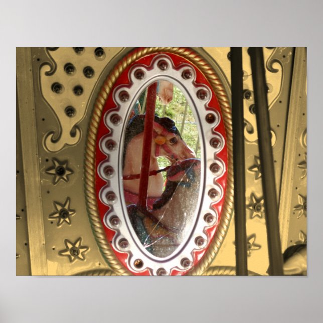 Poster Cavalos Carrossel Em Cor Parcial Sepia Espelhada (Frente)