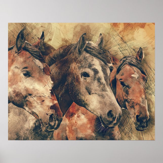 Poster Cavalos castanhos (Frente)