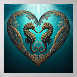 Poster Cavalos com Forma de Coração