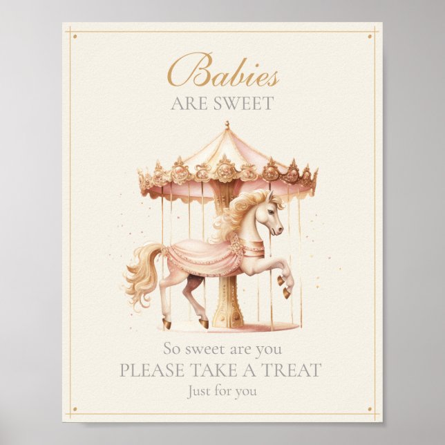 Poster  Cavalos de Carrossel Rosa Antigo São Doces Bebês  (Frente)