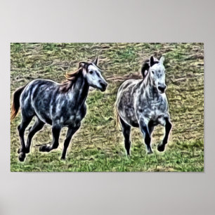 Póster Cavalos de Cinza galopantes
