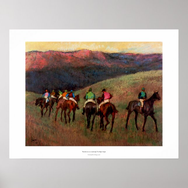 Póster Cavalos de corrida numa paisagem jockeys arte cava (Frente)