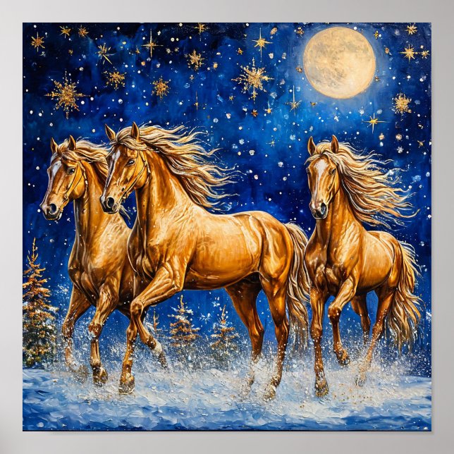 Poster 🌟 Cavalos de Desenho Animado Sob o Céu Noturno Es (Frente)
