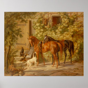 Poster Cavalos de Vintage no Porch Albrecht Adam