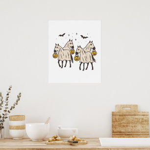 Poster Cavalos Fantasmas Fofos Halloween Doces ou Travess