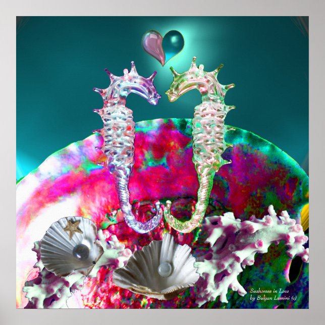 Póster CAVALOS-MARINHOS APAixonados, MADREPÉROLA ROSA AZU (Frente)