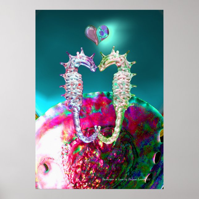 POSTER CAVALOS-MARINHOS APAIXONADOS, MÃE DE PÉROLA AZUL T (Frente)
