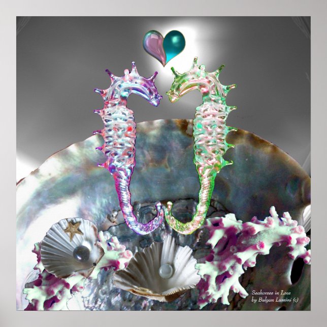 POSTER CAVALOS-MARINHOS APAIXONADOS, MÃE DE PÉROLA ROSA B (Frente)