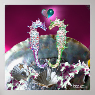 PÓSTER CAVALOS-MARINHOS APAIXONADOS, MÃE-PEROLA ROSA AZUL