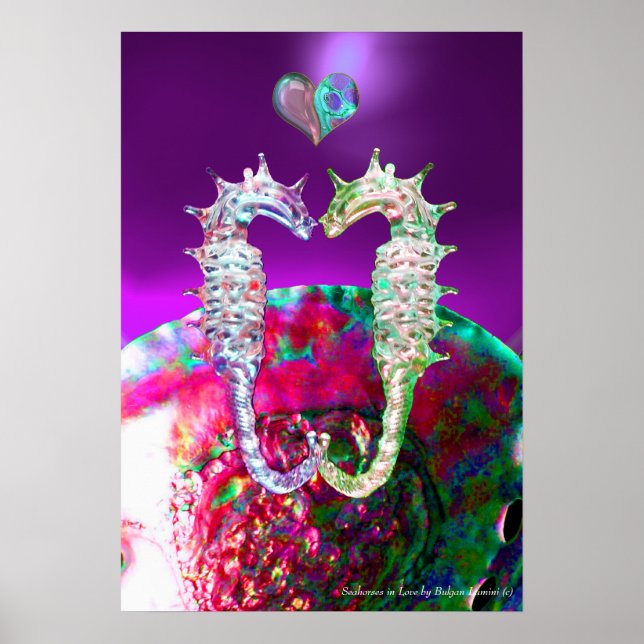 POSTER CAVALOS-MARINHOS APAIXONADOS ROSA AZUL PURPURA MÃE (Frente)