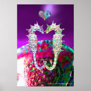 POSTER CAVALOS-MARINHOS APAIXONADOS ROSA AZUL ROXO MÃE DE