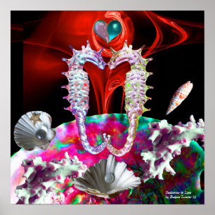 PÓSTER CAVALOS-MARINHOS APAIXONADOS ,ROSA VERMELHO AZUL M