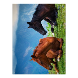 Póster Cavalos Moody Mountain: Uma Viagem de Arte Refinad