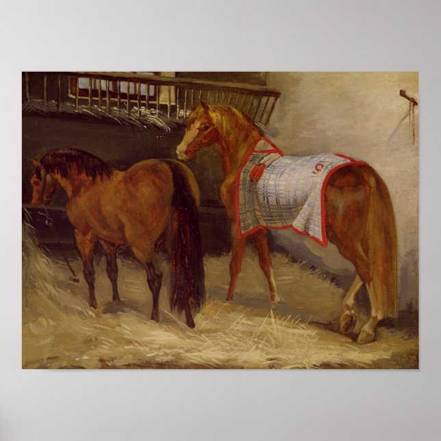 Póster Cavalos nos estábulos (Frente)