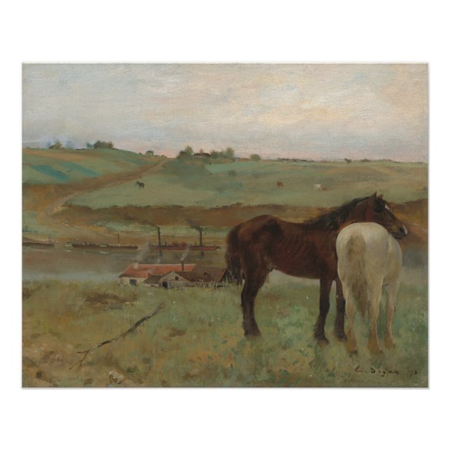 Póster Cavalos num Prado, Pintura a Petróleo, Edgar Degas (Frente)