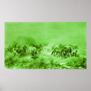 Poster CAVALOS PEGANDO Verde-Claro Antiquado
