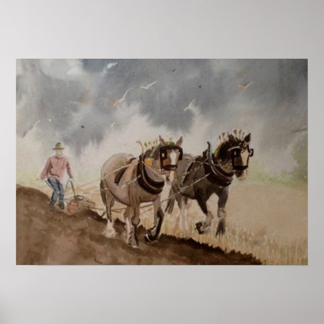 Póster Cavalos Pesados Arando sob um Céu Pesado (Frente)