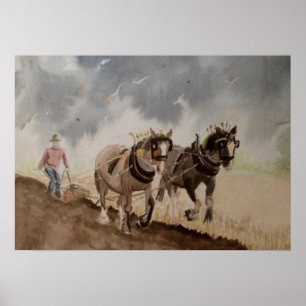 Póster Cavalos Pesados Voando sob um céu pesado